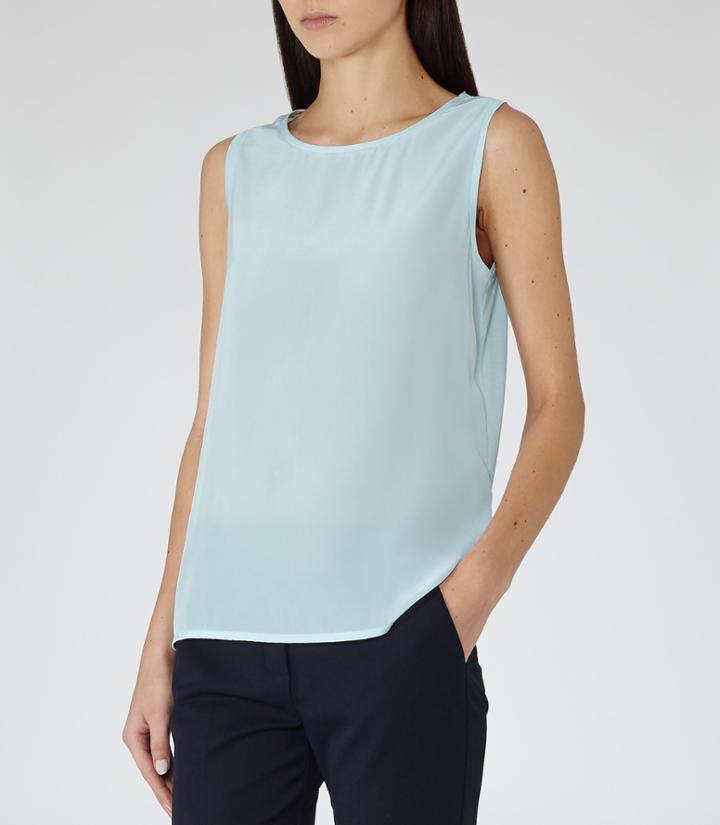 Reiss Tash - Womens Silk-front Tank Top In Blue, Size L