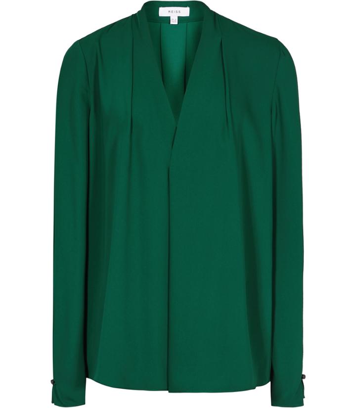 Reiss Mapel - Womens Long-sleeved Wrap Top In Green, Size 4