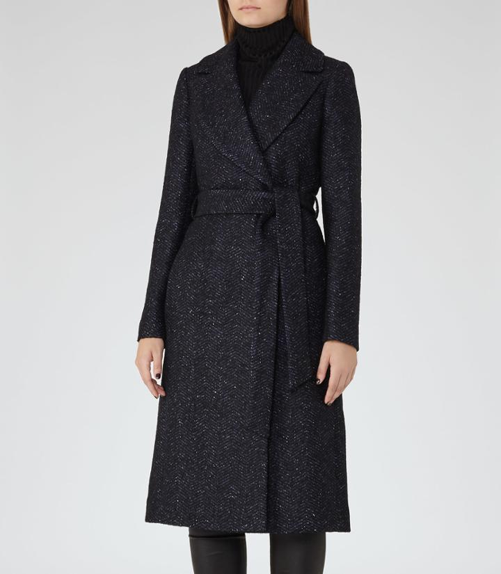 Reiss Farris - Womens Textured Longline Coat In Blue, Size 4