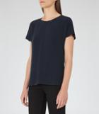 Reiss Tia - Silk Front T-shirt In Blue, Womens, Size Xs