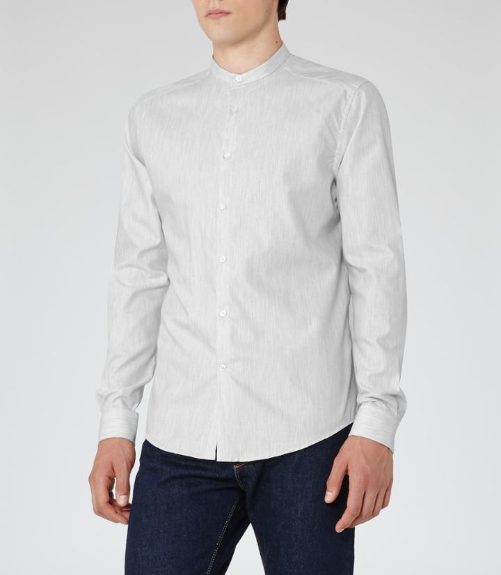 Reiss County - Cotton Grandad Collar Shirt In Grey, Mens, Size S