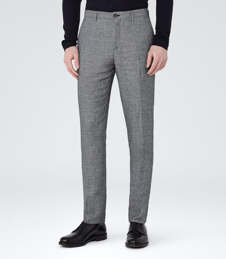Reiss Bianco - Slim-fit Houndstooth Trousers In Grey, Mens, Size 28