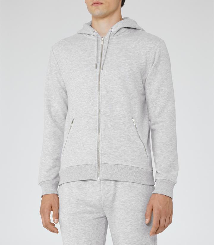 Reiss Fountain - Mens Cotton Zip Hoodie In Grey, Size S