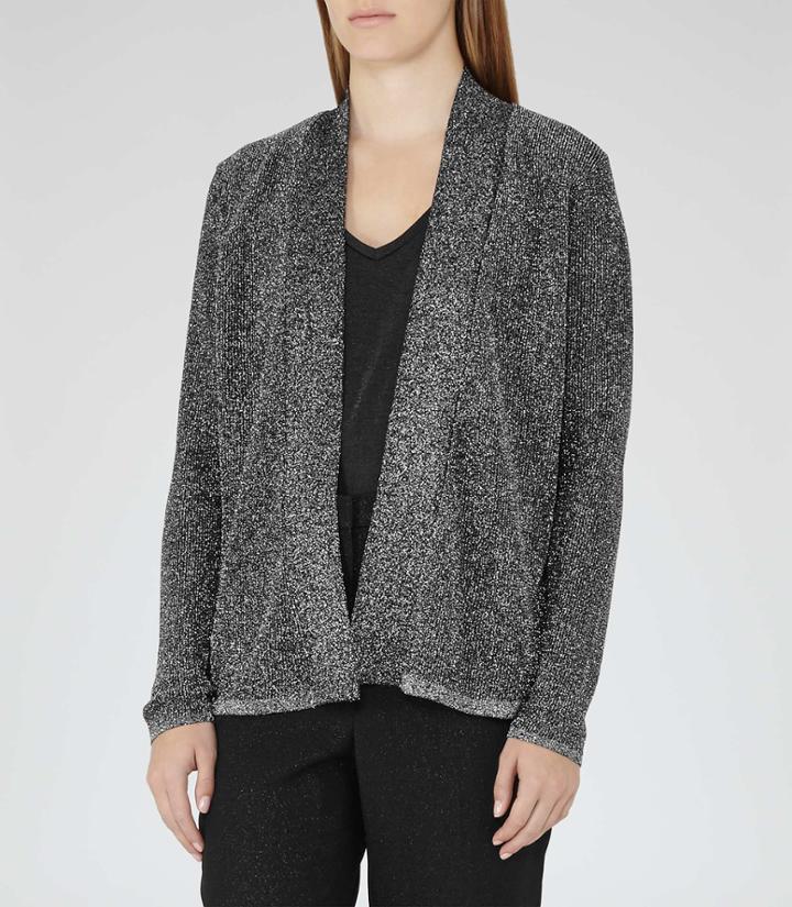 Reiss Claudine - Womens Metallic Open-front Cardigan In Black, Size Xs