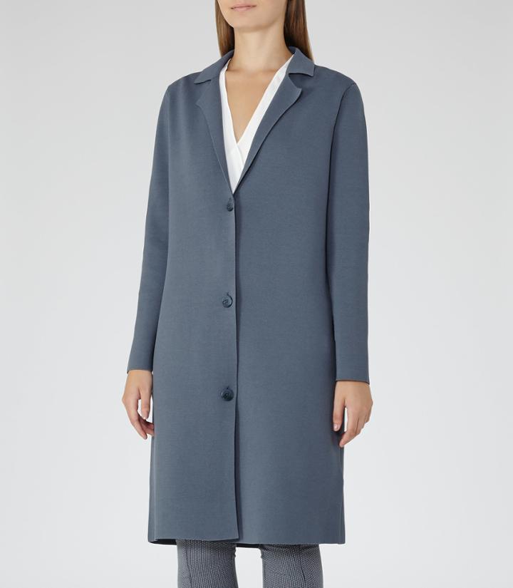 Reiss Katy - Womens Longline Knitted Cardigan In Blue, Size S