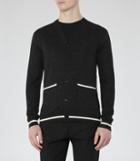 Reiss Gaudi - Mens Wool Piped Cardigan In Grey, Size Xs