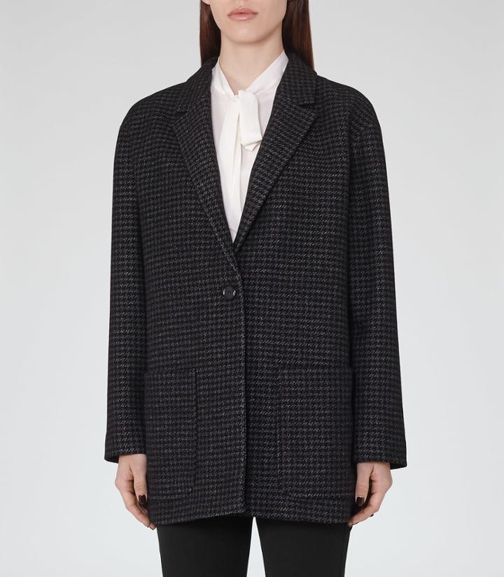 Reiss Lene - Womens Lightweight Checked Coat In Black, Size M