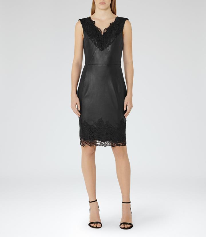 Reiss Etty - Womens Leather And Lace Dress In Black, Size 4
