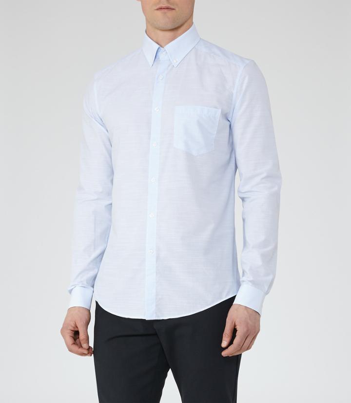 Reiss Cage - Mens Striped Cotton Shirt In Blue