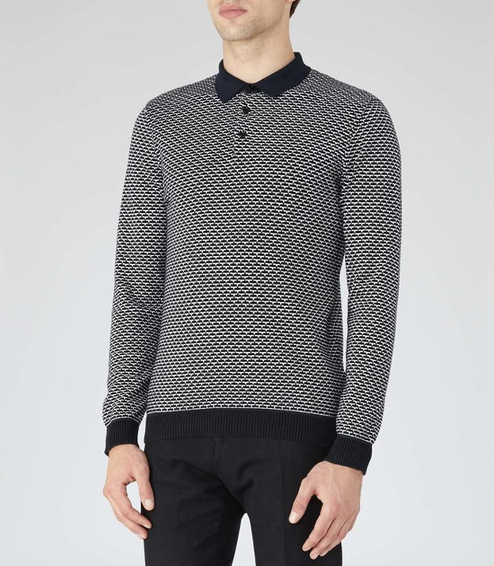 Reiss Cosmic - Mens Contrast Weave Polo Shirt In Blue, Size Xs