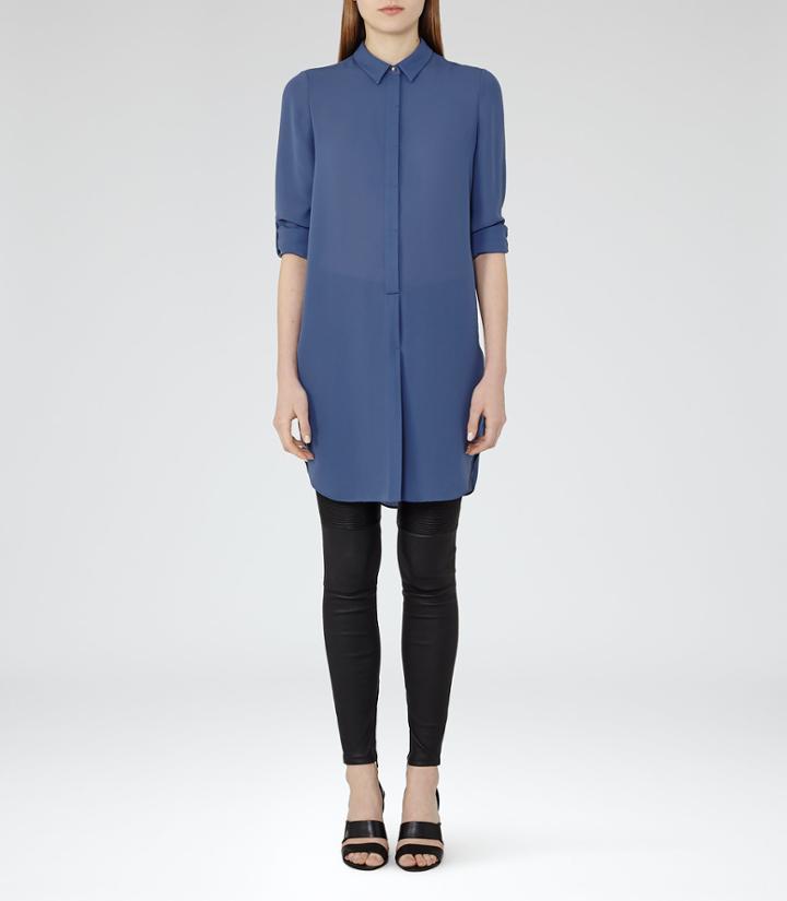 Reiss Chelsea - Womens Longline Shirt Dress In Blue, Size 6