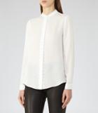 Reiss Francois - Lace-placket Shirt In White, Womens, Size 2