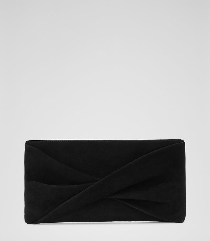Reiss Beau Suede - Womens Suede Clutch In Black, Size One Size