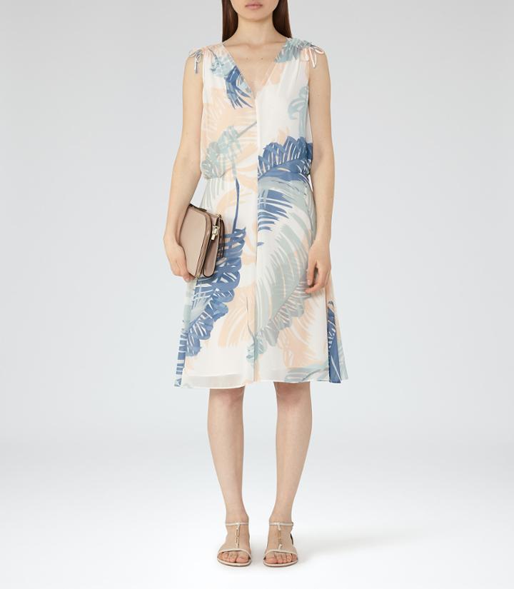Reiss Sirus - Womens Printed Midi Dress In White, Size 4