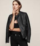 Reiss Taylor - Collarless Leather Jacket In Black, Womens, Size 0