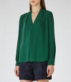 Reiss Mapel - Womens Long-sleeved Wrap Top In Green, Size 6