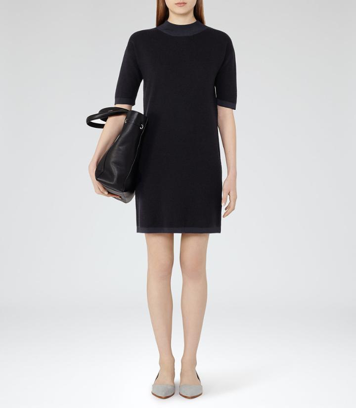 Reiss Fran - Womens Knitted Shift Dress In Blue, Size 6