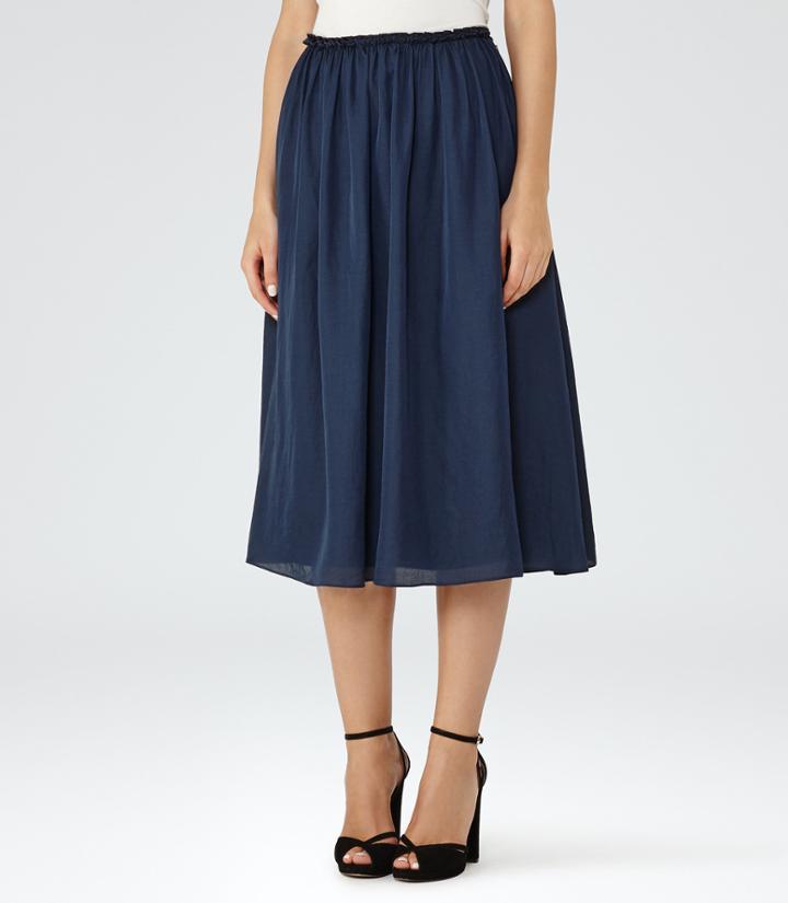 Reiss Alissa - Womens Gathered Midi Skirt In Blue, Size 4