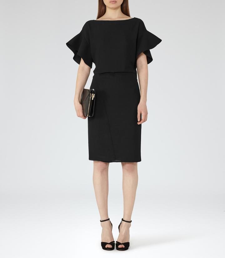 Reiss Manila - Peplum-sleeve Dress In Black, Womens, Size 2