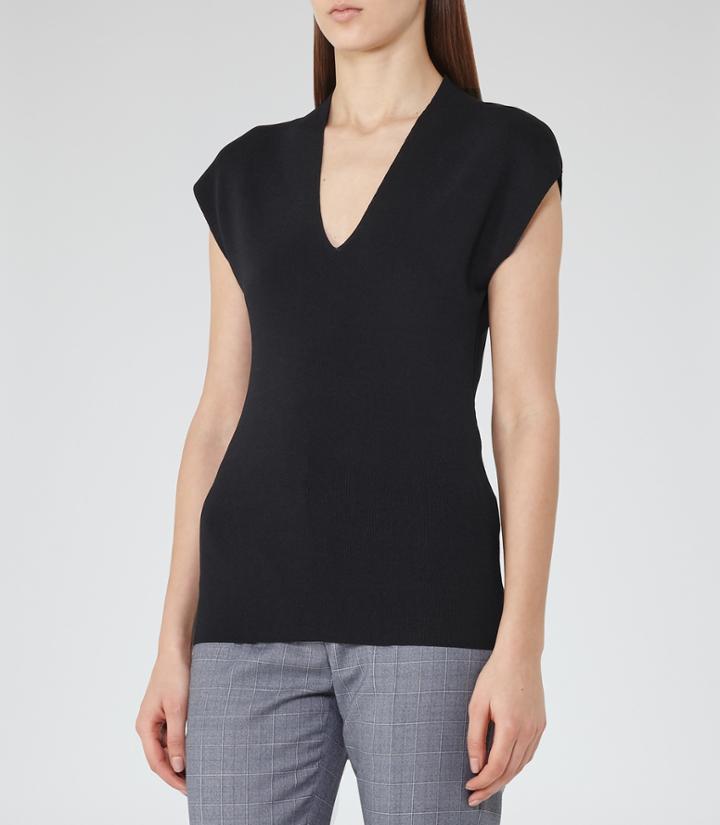 Reiss Nichol - Knitted Cap-sleeve Top In Blue, Womens, Size 2