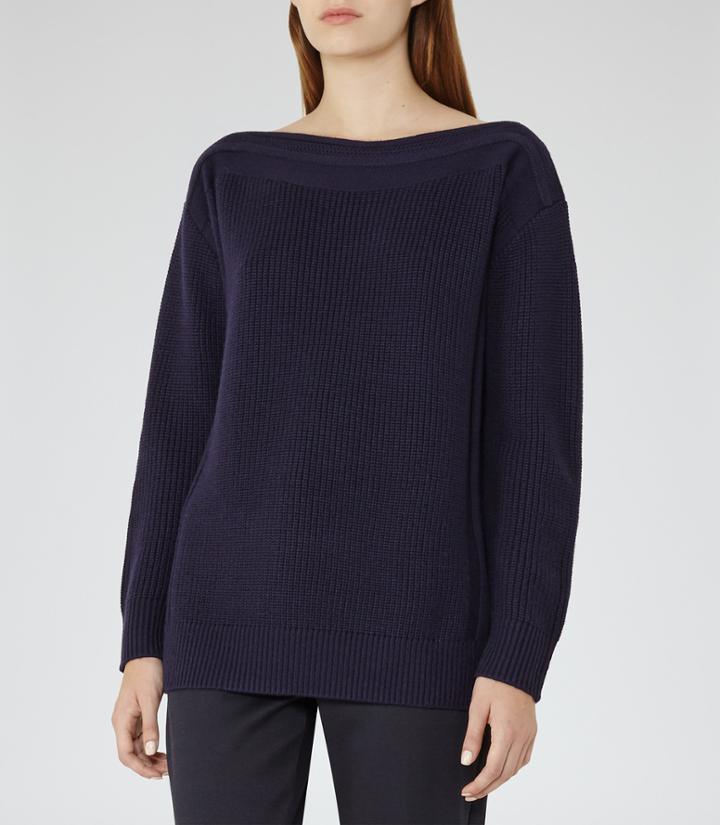 Reiss Amy - Womens Slash-neck Jumper In Blue, Size S