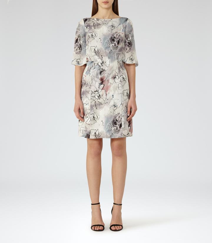 Reiss Oriana - Printed Dress In Grey, Womens, Size 0