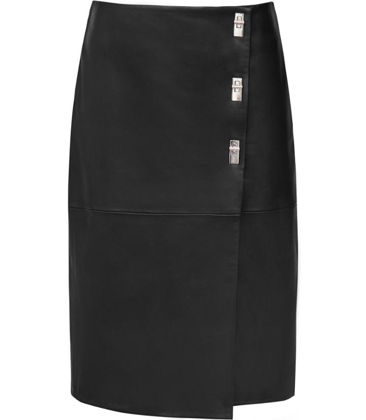 Reiss Abby - Womens Twist-lock Leather Skirt In Black, Size 4