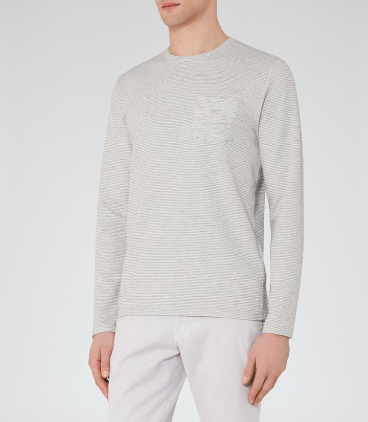 Reiss Tom - Textured Stripe T-shirt In Grey, Mens, Size Xs