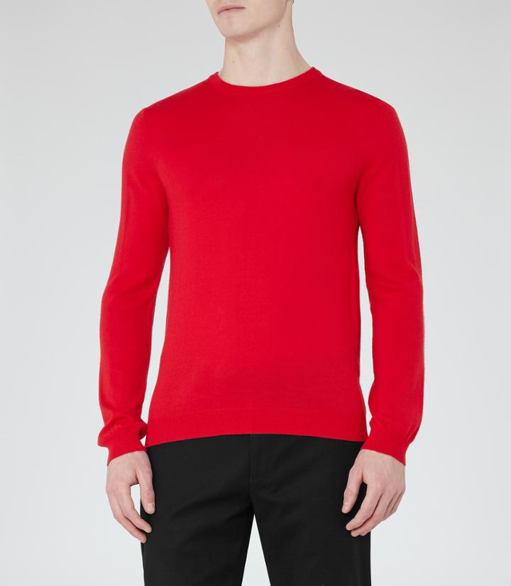 Reiss Hart - Mens Merino Wool Jumper In Red, Size M