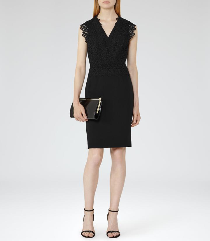 Reiss Joelie - Womens Lace-top Dress In Black, Size 8