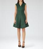 Reiss Riviera - Textured Scuba Fit And Flare Dress In Green, Womens, Size 0