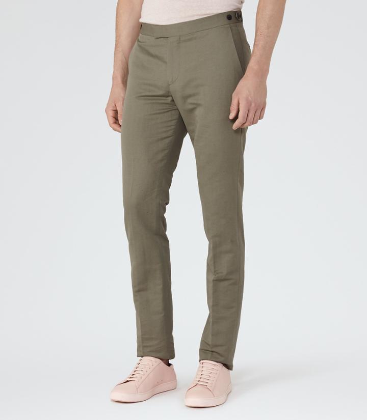 Reiss Bank - Cotton And Linen Trousers In Brown, Mens, Size 30