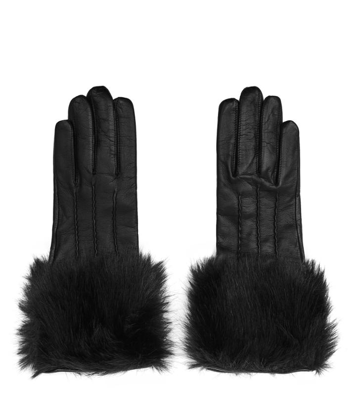 Reiss Robyn - Womens Faux-fur Detail Gloves In Black, Size S