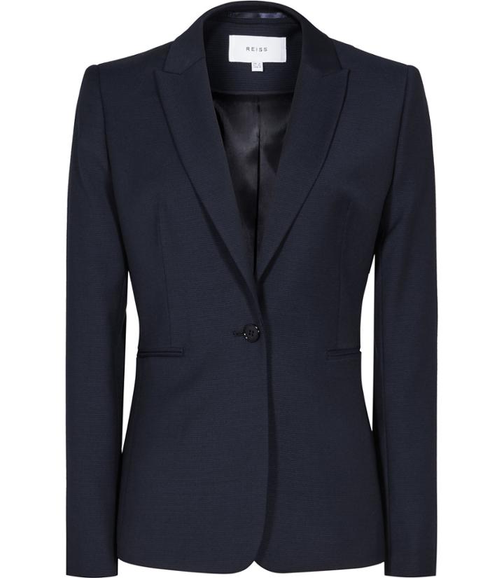 Reiss Indi Jacket - Womens Textured Single-breasted Blazer In Blue, Size 4