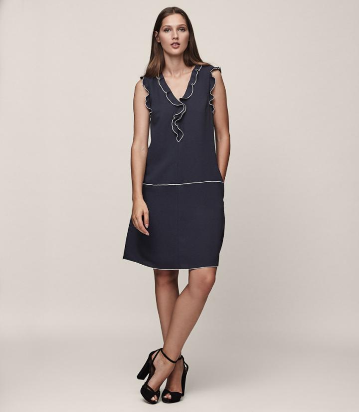 Reiss Vivienne - Frill-detail Shift Dress In Blue, Womens, Size 0
