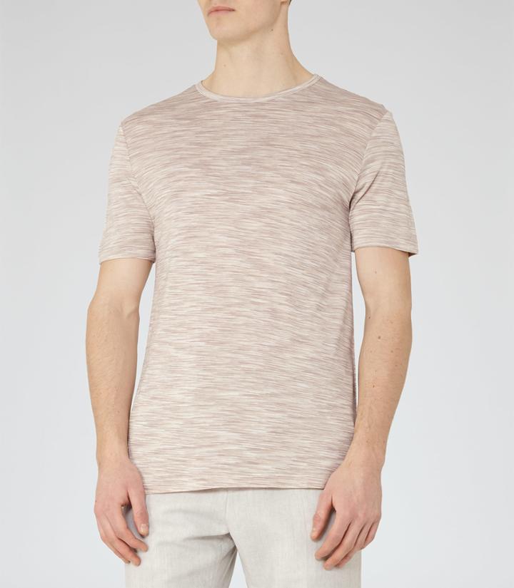 Reiss Beach - Mens Tonal Stripe T-shirt In Pink, Size Xs