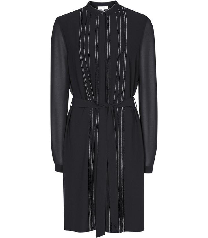 Reiss Cairn - Womens Long-sleeved Shift Dress In Black, Size 4
