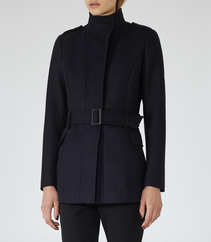 Reiss Enara - Womens Belted Coat In Blue, Size 4