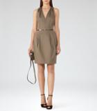 Reiss Rakele - V-neck Fit And Flare Dress In Brown, Womens, Size 0