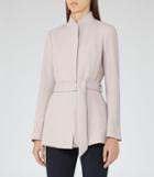 Reiss Felton - Womens Collarless Belted Jacket In Grey, Size 6