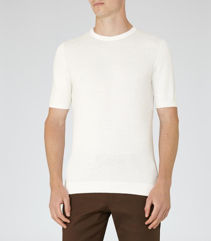 Reiss East - Mens Textured Knitted T-shirt In White, Size S