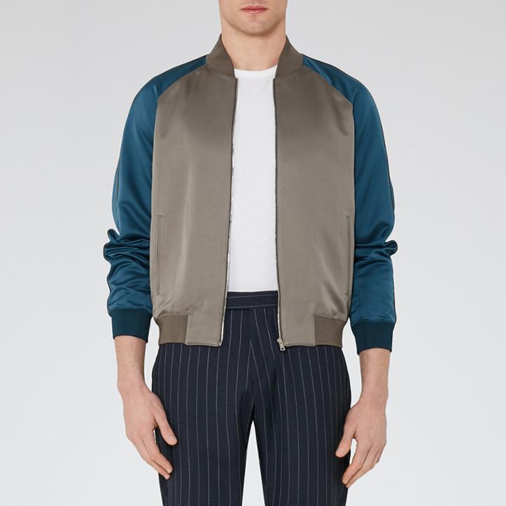 Reiss Humble - Mens Varsity Bomber Jacket In Grey