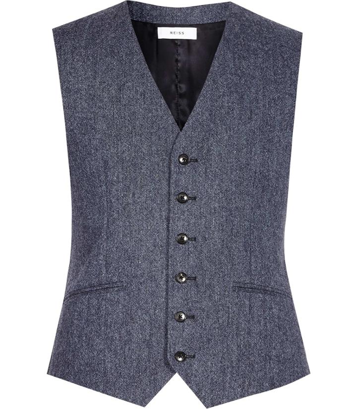 Reiss Tanaka W - Mens Modern Tailored Waistcoat In Blue, Size 36