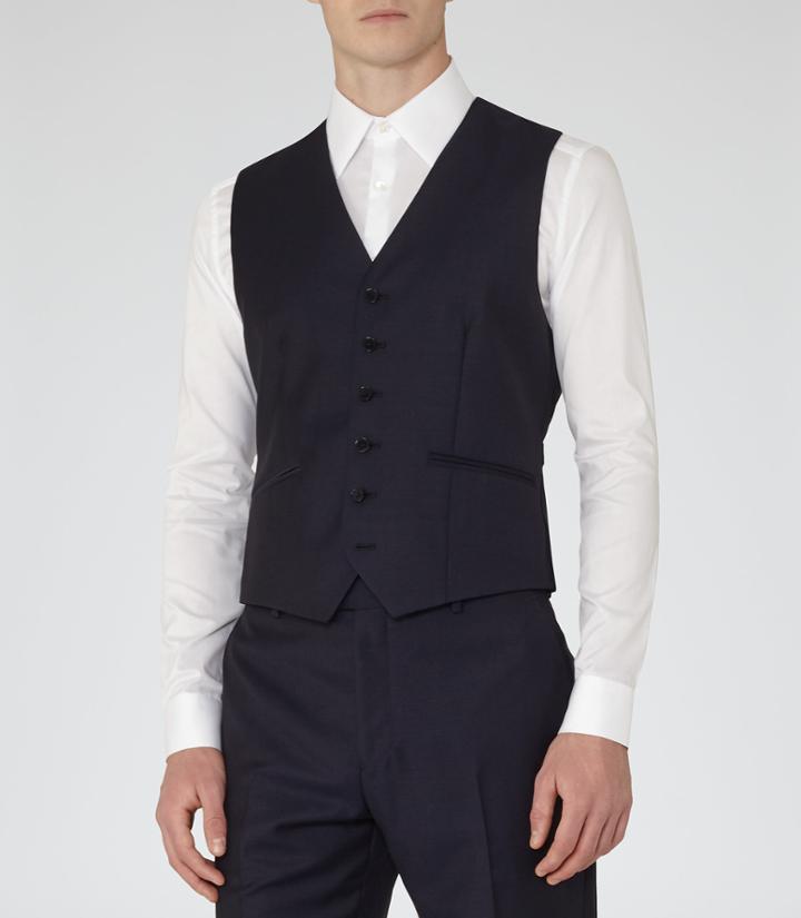 Reiss Harry W - Mens Modern Fit Waistcoat In Blue, Size 40