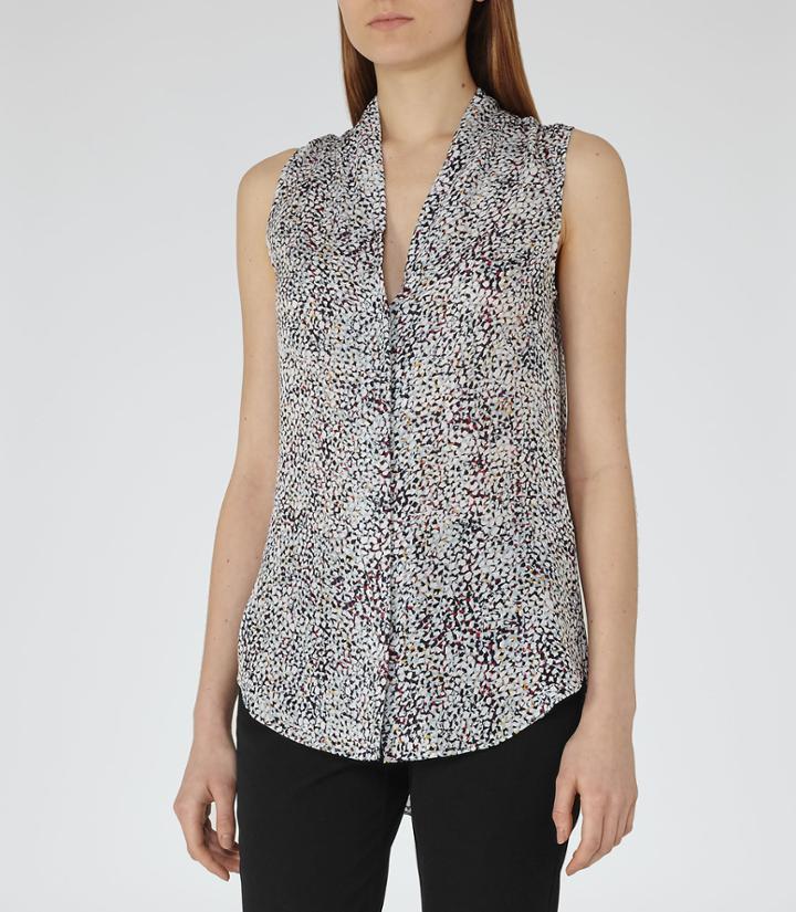 Reiss Aubrey - Womens Printed Sleeveless Top In White, Size 6