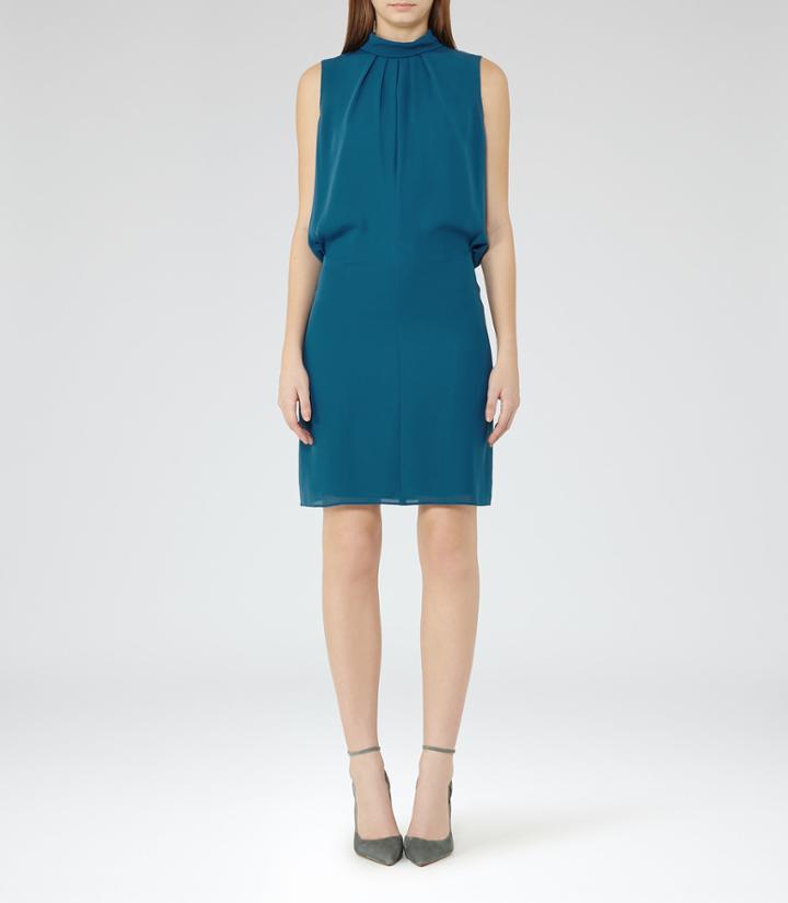 Reiss Leonie - Womens Tie-neck Shift Dress In Blue, Size 4