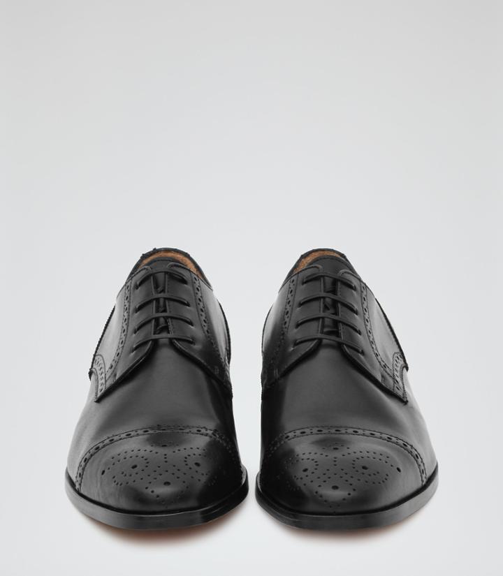 Reiss Ferra - Mens Leather Semi Brogues In Black, Size 8