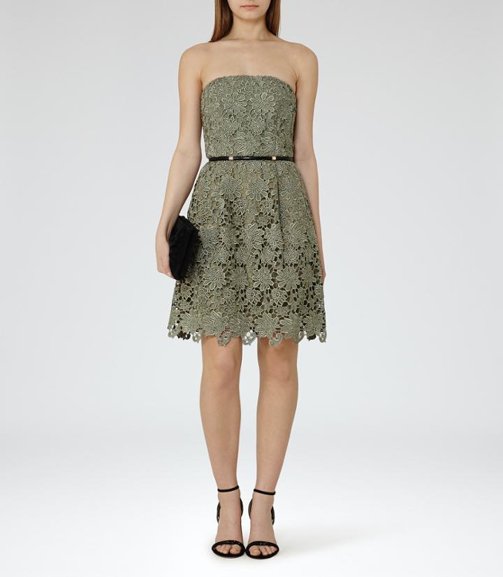 Reiss Demetra - Womens Strapless Lace Dress In Green, Size 6