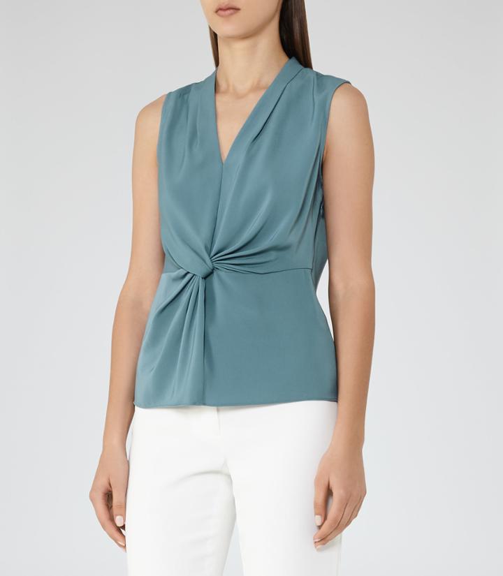 Reiss Farah - Womens Twist-front Top In Blue, Size 4
