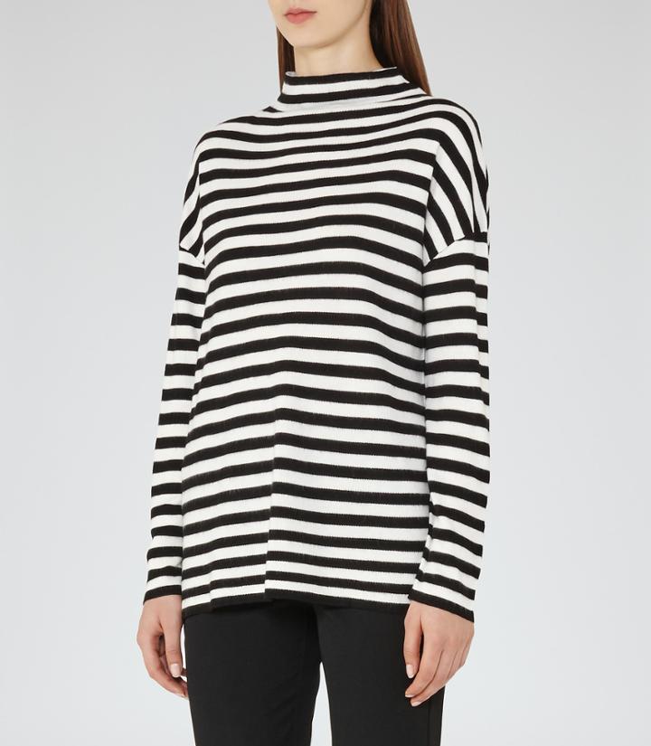 Reiss Annora - Striped High-neck Jumper In Black, Womens, Size Xs